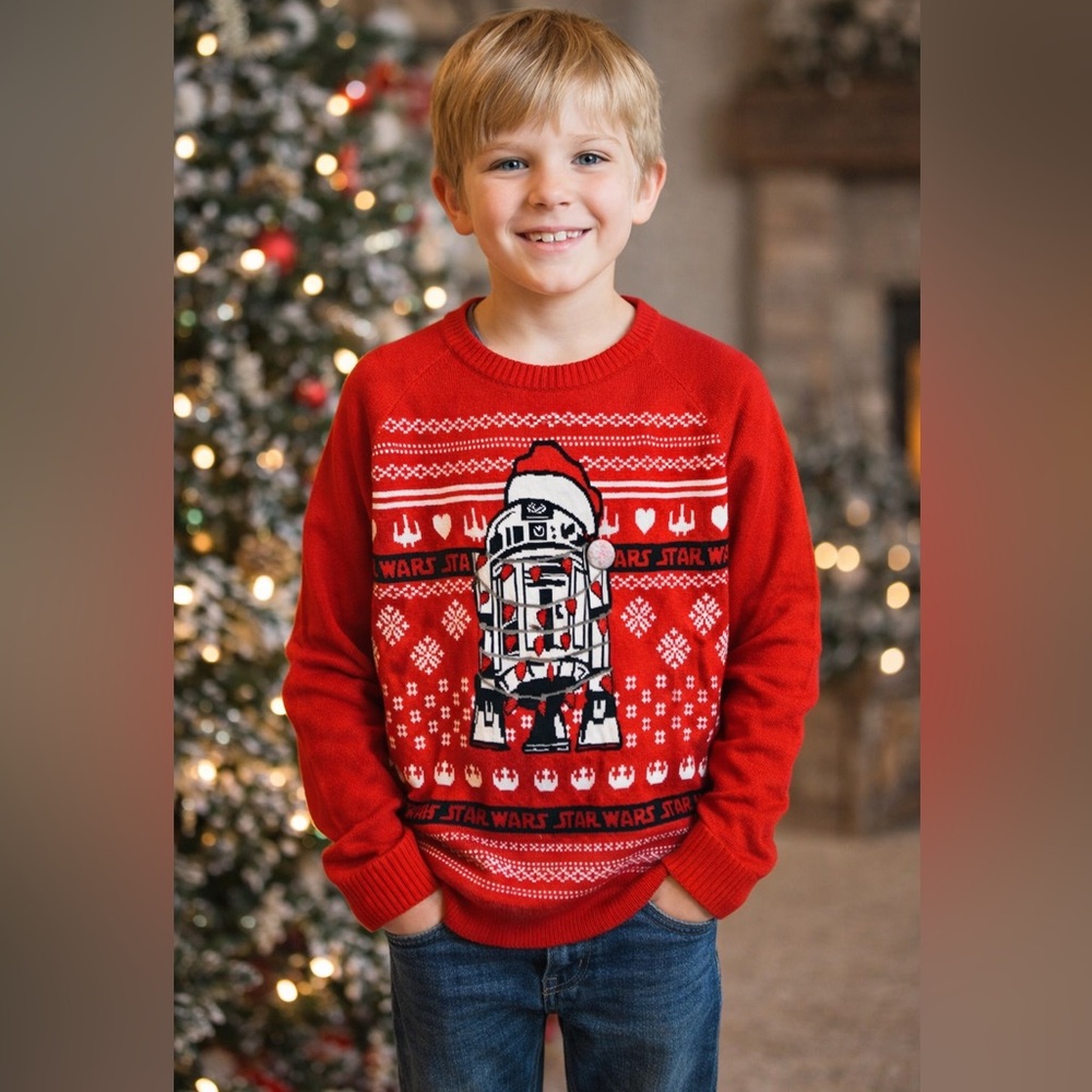 Star Wars R2-D2 Christmas Sweater 🎄 Red Holiday Knit Size Large